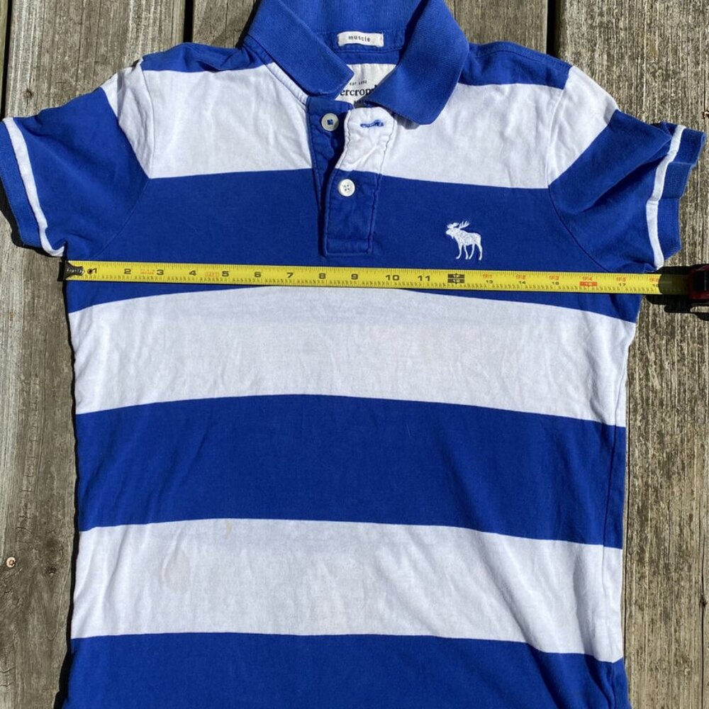 Abercrombie Kids Blue White Striped Muscle Polo Short Sleeve Shirt Boys Large L - Picture 10 of 11